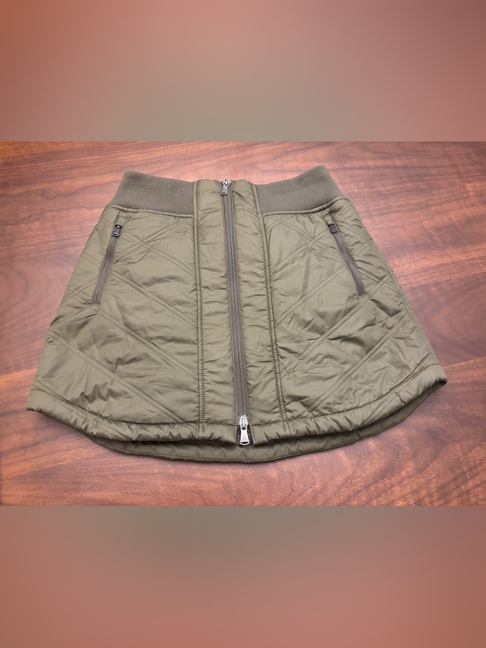 prAna Insulated Quilted Skirt Small Olive Green Sherpa Fleece Lined Zip Pockets